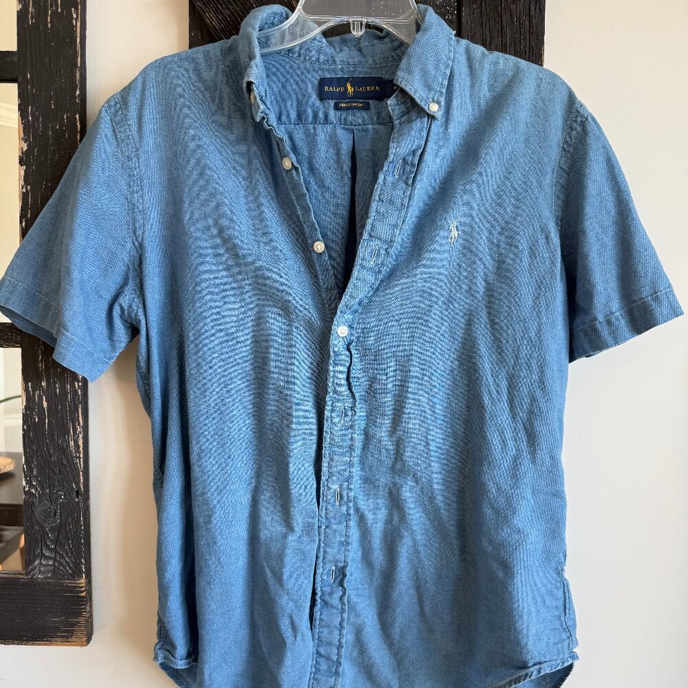 Men's Ralph Lauren Short Sleeve Button Down, Size: Medium, Color: Blue